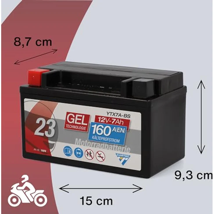 Cartec GEL Batterie YTX7A-BS 7Ah 160A, wartungsfrei und rüttelfest, auslaufsicher mit schneller Startkraft – Bild 4