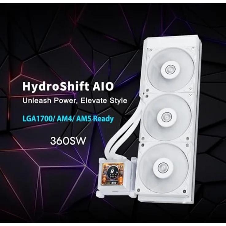 Lian Li HydroShift LCD 360S, 360mm AIO Wasserkühlung mit 3x 120 mm PWM Lüftern, 2,88" LCD Display, kompatibel mit Intel LGA 1700 und AMD AM4/AM5, weiß – Bild 2