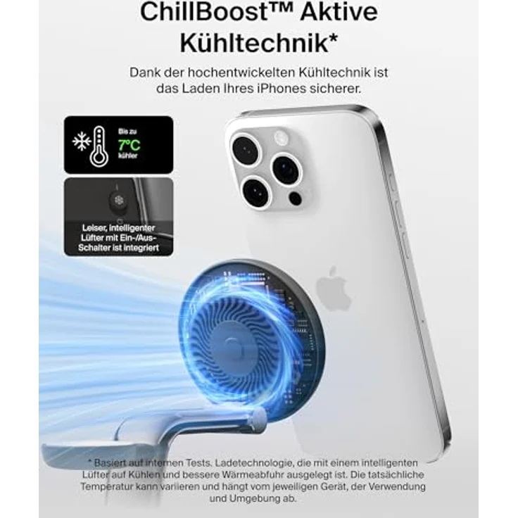 Belkin UltraCharge Pro Qi2 Induktive Ladestation, 25W, 3 in 1 Ladegerät für iPhone 16, Apple Watch, AirPods, mit ChillBoost Kühltechnik und 45-W-Adapter – Schwarz – Bild 3