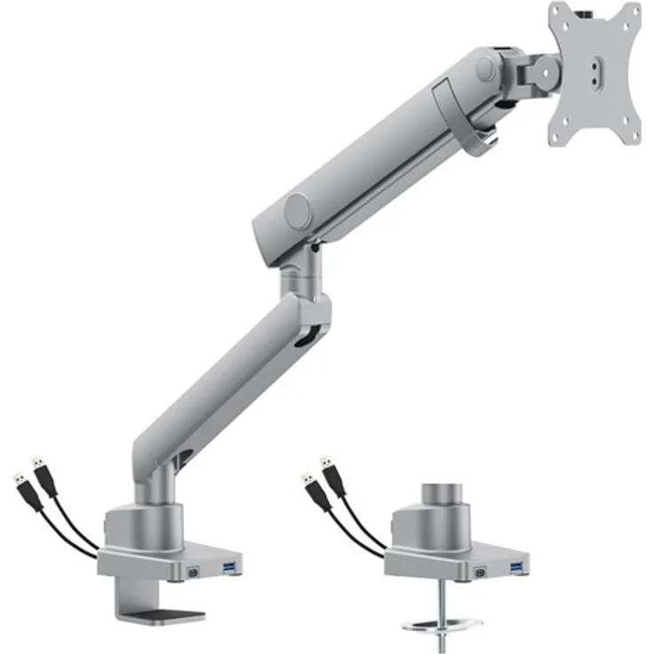DUTZO Monitorarm Pro+ für 1 Monitor (17"-40"), VESA-kompatibel mit 1 x USB-A & 1 x USB-C, weiße Ausführung