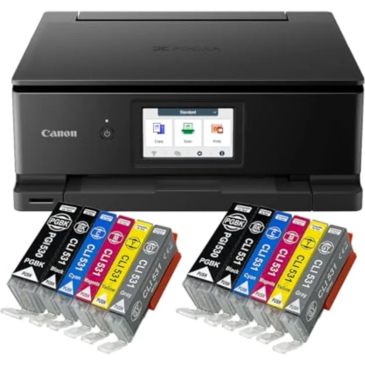 IC-Office TS8750, Tintenstrahl Multifunktionsdrucker 3-in-1 mit Duplex, WLAN, AirPrint, SD-Kartenleser, schwarz + 12 XXL Tintenpatronen