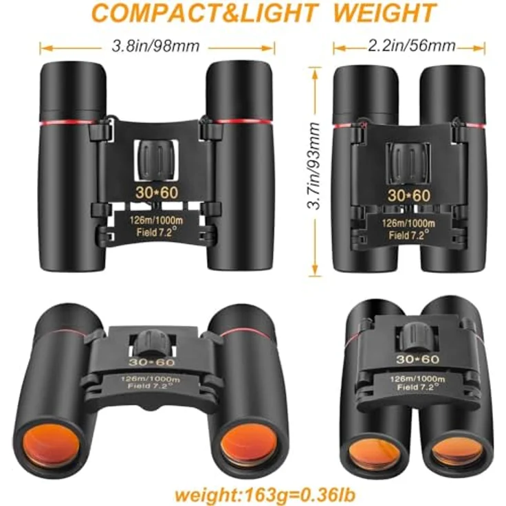 BWEISSTH Kompaktes Mini-Fernglas 30 x 60 mm, 30-fache Vergrößerung, BK4-Prisma, ideal für Reisen und Vogelbeobachtung, leicht und faltbar – Bild 4