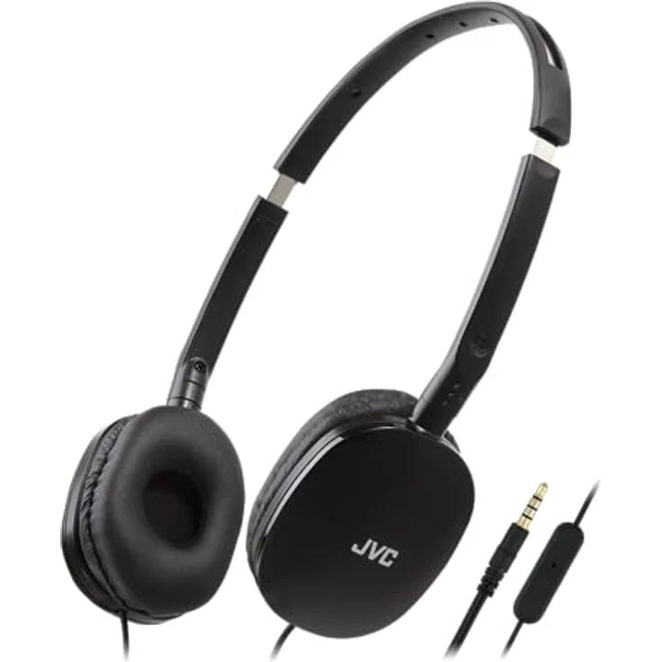 JVC HA-S160M-B - Flats Faltbarer und kompakter Kopfhörer in Glossy Trendfarbe, ideal für Telearbeit und Online-Seminare (Schwarz) – Bild 1