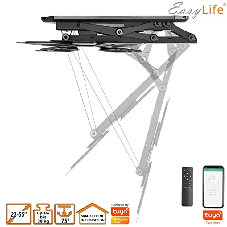 EasyLife EL-DHM-55S TV Deckenhalterung schwenkbar, elektrisch + Smart Home Integration, VESA bis 400x400, 23-55 Zoll + 30kg - Schwarz – Bild 5