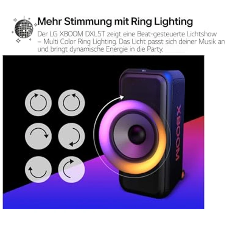 LG xboom DXL5T, rollbarer Bluetooth-Lautsprecher mit 200 W, Karaoke- & DJ-Funktionen, Beleuchtung, Schwarz [Modelljahr 2024] – Bild 4