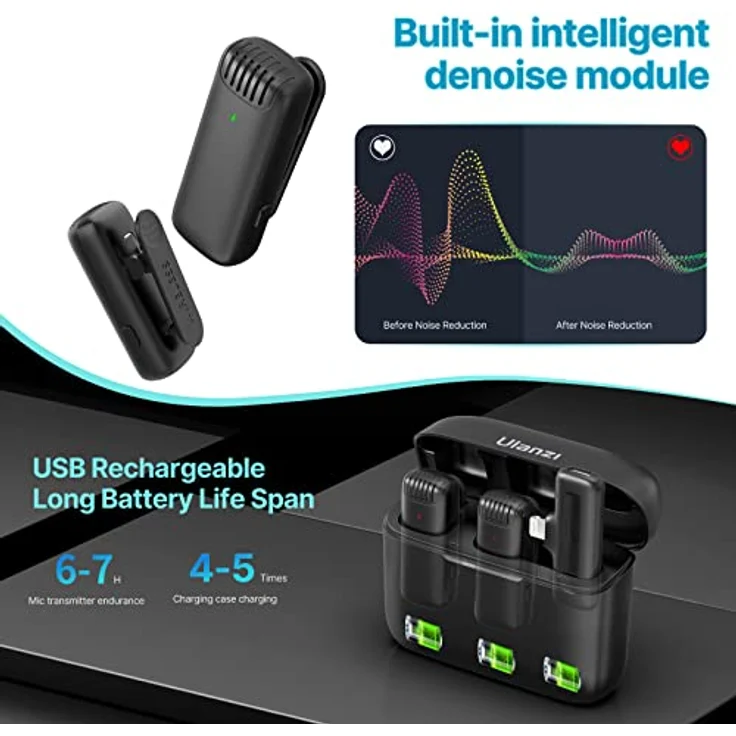 Ulanzi J12LT, Omnidirektionales Lightning Mikrofon mit 20 m Reichweite, intelligenter Rauschunterdrückung und 360°-Surround-Sound – Bild 6