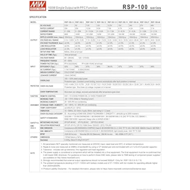 Mean Well RSP-100-7.5, Netzteil mit 101.25W, 7.5V, 13.5A, aktiver PFC, freies Luftkonvektionsdesign – Bild 2