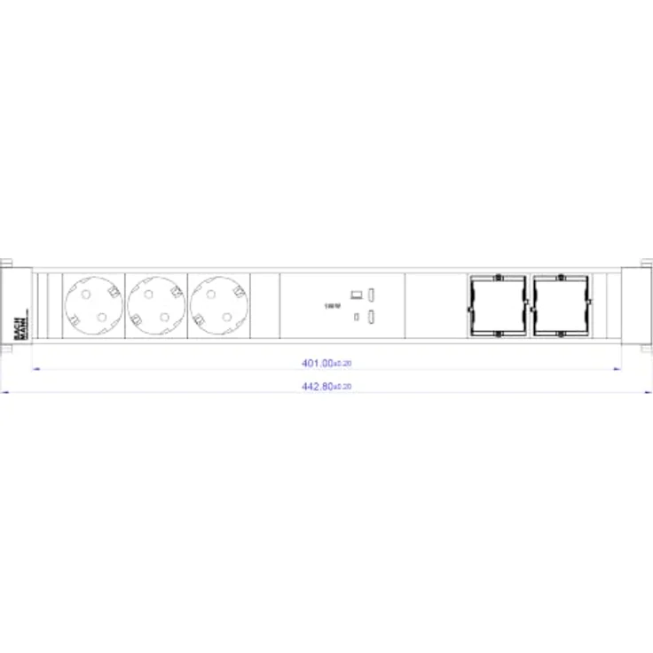 Bachmann CONFERENCEF XL 3xCEE7/3 Einbau-Tischsteckdosenleiste mit 1xUSB C/C 100W und 2xCustom Module, Schwarz, 444mm – Bild 5