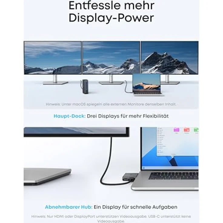 Anker Nano Laptop Dock 13-in-1, USB-C Triple-Display, 2× HDMI, 1× DP, 10Gbps, 3× USB-A, Ethernet, bis 100W Power Delivery, für Dell, Lenovo, HP u.v.m. – Bild 3