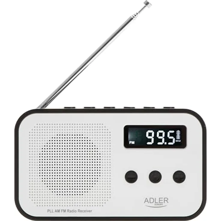 Adler AD 1907 PLL AM/FM-Digitalradio, modernes Radio mit Weckerfunktion, USB-C-Anschluss, weiß/schwarz