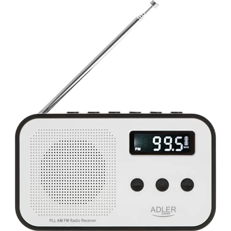 Adler AD 1907 PLL AM/FM-Digitalradio, modernes Radio mit Weckerfunktion, USB-C-Anschluss, weiß/schwarz – Bild 1