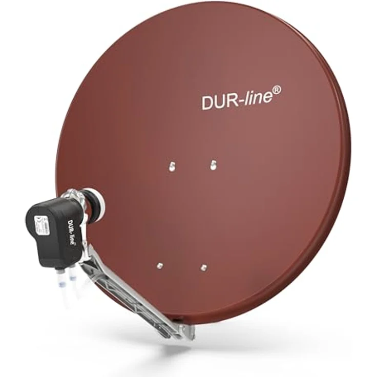 DUR-line 2 Teilnehmer Set - Qualitäts-Alu-Satelliten-Komplettanlage - Select 75/80cm Spiegel/Schüssel Rot + Twin LNB - für 2 Receiver/TV [Neuste Technik, DVB-S2, 4K, 3D] – Bild 2