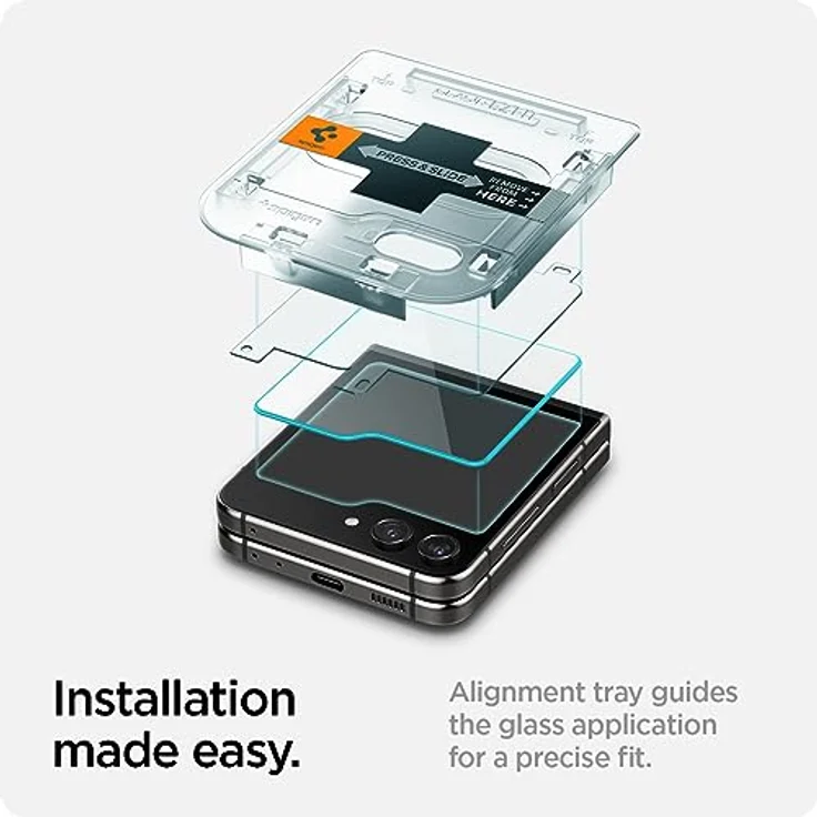 Spigen Glas.tR EZ Fit Schutzfolie für Samsung Galaxy Z Flip 5, 2 Stück Schutzglas, kratzfest, hüllenfreundlich, Touch reaktiv – Bild 2