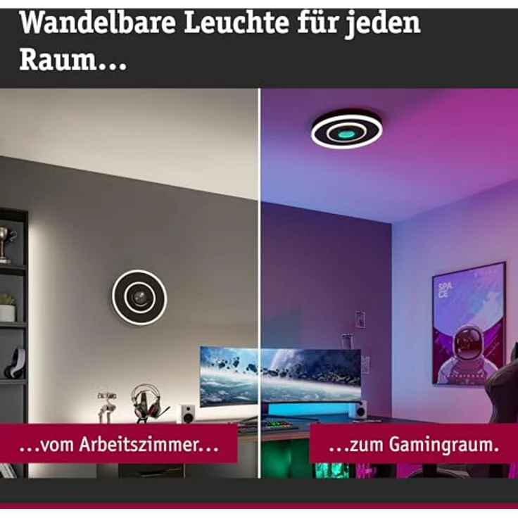 Paulmann 71039 LED Deckenleuchte Spaceglow Four RGB+ 320lm / 800lm 400mm 230V 22W Schwarz matt dimmbar Wand-/Deckenleuchte – Bild 2