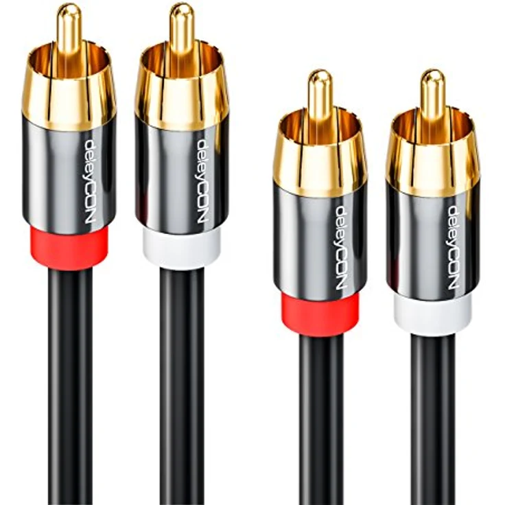 deleyCON 2m Cinch Kabel Stereo Audio Cinch RCA Kabel 2X Cinch Stecker zu 2X Cinch Stecker HiFi-Anlage HiFi-Receiver Heimkino Blu-Ray Player Schwarz – Bild 4