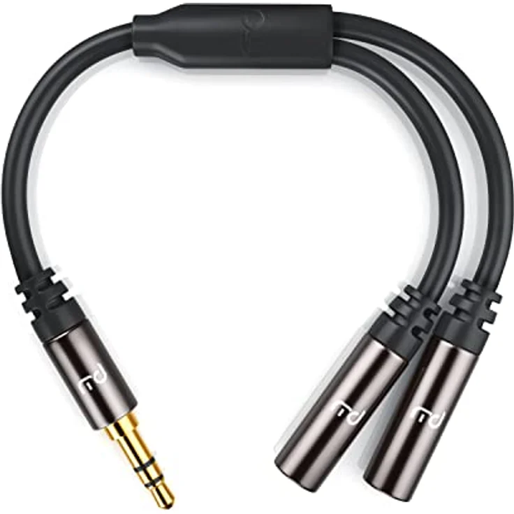 CSL - Uplink - 0,15m Audio Klinke Y-Adapter - Voll-Metallstecker passgenau - Audio 3,5mm Klinken Stecker zu 2X 3,5mm Klinken Buchse - Y Splitter Verteiler - AUX Audioadapter HQ Premium Series – Bild 2