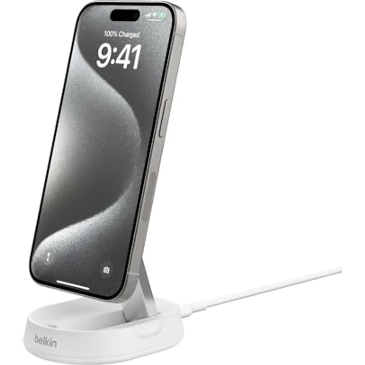 Belkin BoostCharge Pro induktive Ladestation 15W, Qi2-Ladegerät, kabelloses Ladegerät, kompatibel mit MagSafe, kabelloses Qi2-Ladestation für Apple iPhone 15 und mehr, inkl. 20-W-Netzteil – Weiß – Bild 3