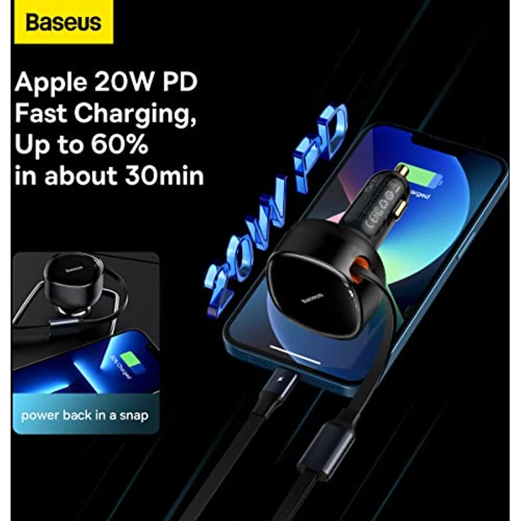 Baseus Enjoyment Kfz-Ladegerät mit Kabel USB-C + Lightning 3A, 30W (schwarz) – Bild 5