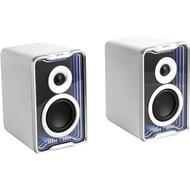 Edifier QR30 Aktiver Desktop-Lautsprecher, Bluetooth V5.4, dynamische Lichteffekte, 30 Watt RMS – Weiß