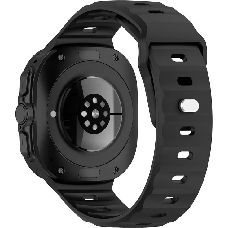 Wigento Silikon Armband für Samsung Galaxy Watch Ultra 47mm, schwarz, komfortabel und atmungsaktiv, längenverstellbar