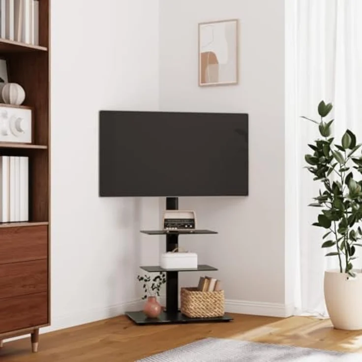 vidaXL TV-Eckständer mit 3 Ablagen für 32-65 Zoll Schwarz TV-Wandhalterung, schwenkbar, VESA-kompatibel – Bild 2