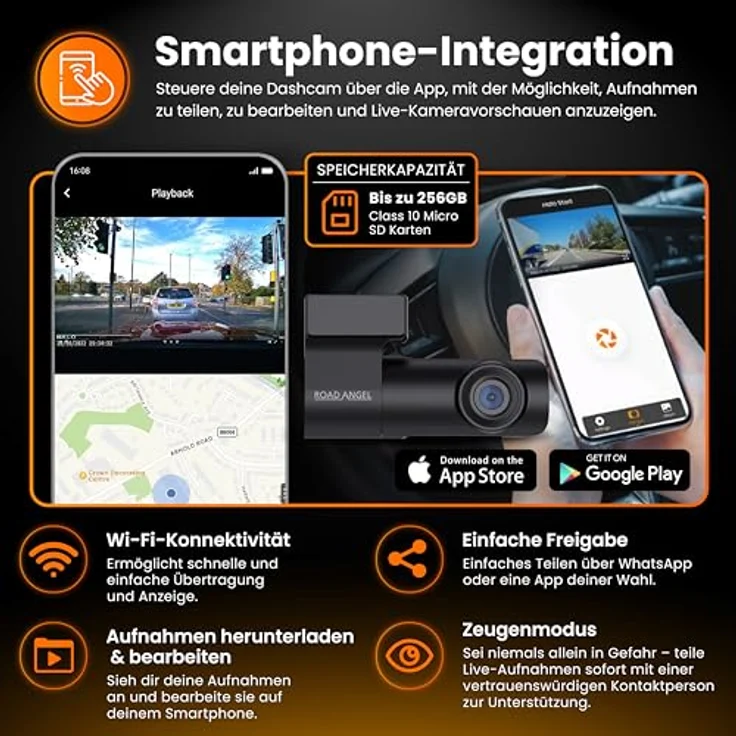 Road Angel Dashcam Halo Start 1080p, Dashcam mit WLAN, G-Sensor, Parkmodus und eingebautem Display – Bild 4