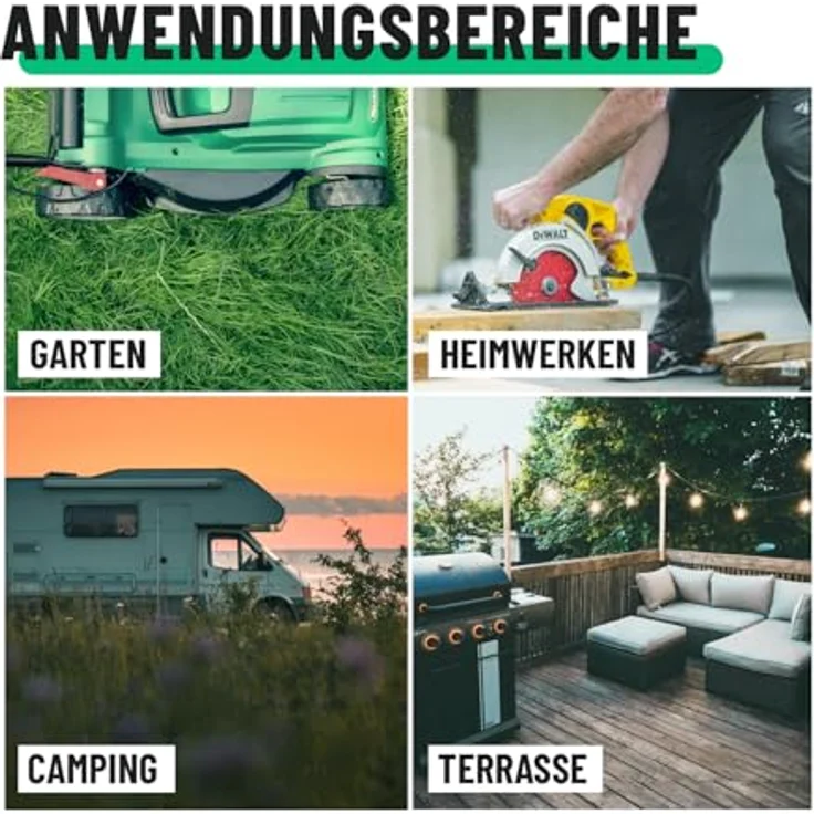 greate. 2fach Verlängerungskabel 10m - wasserdicht, Mehrfachsteckdose, 3500 W Verlängerungskabel, (1000 cm) - schwarz – Bild 4