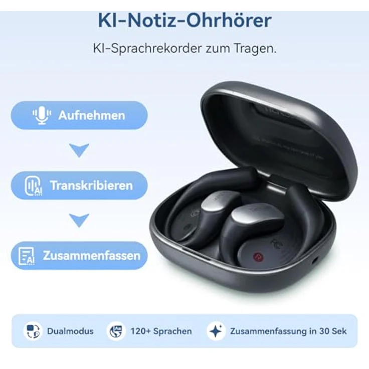 Mobvoi TicNote Pods, True Wireless Stereo (TWS) Kopfhörer mit 32 GB Speicher, AI Recording und ENC-Rauschunterdrückung, Blau – Bild 2