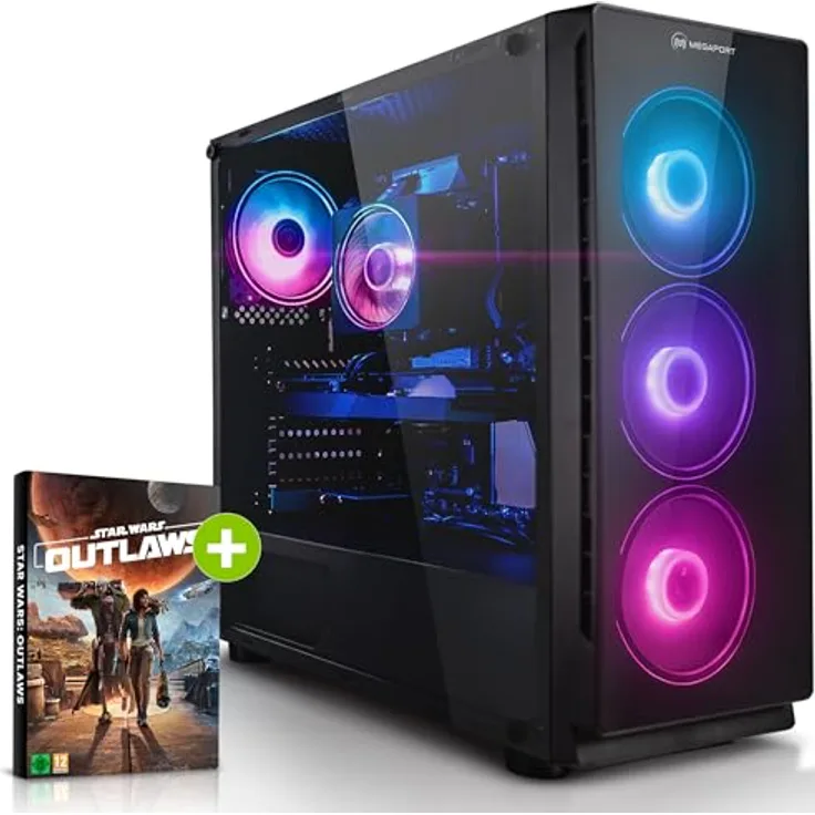 Megaport Gaming PC AMD Ryzen 7 5700X GeForce RTX4070 12GB 32GB DDR4 1000GB M.2 SSD Luftkühlung WLAN Gamer PC Computer Gaming Rechner in Schwarz