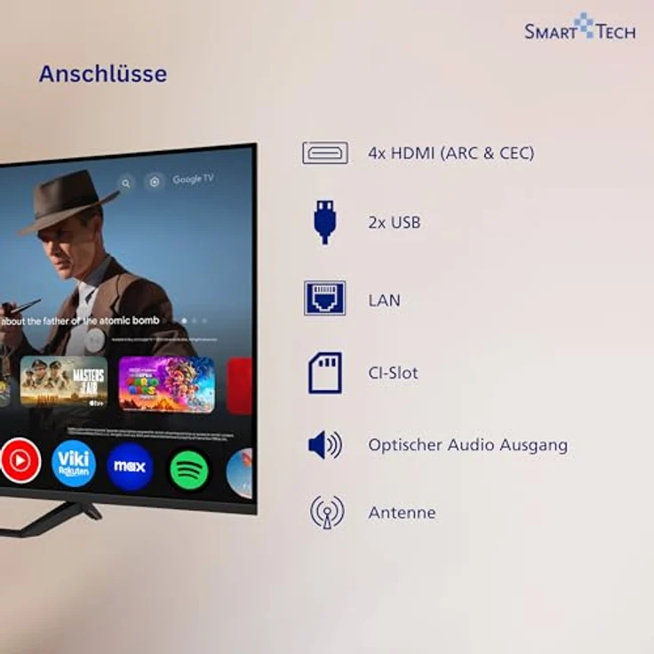 Smart Tech 43QG06V2, 43 Zoll QLED Fernseher mit 4K UHD Auflösung, Google TV, HDR, Bluetooth und Triple-Tuner – Bild 4