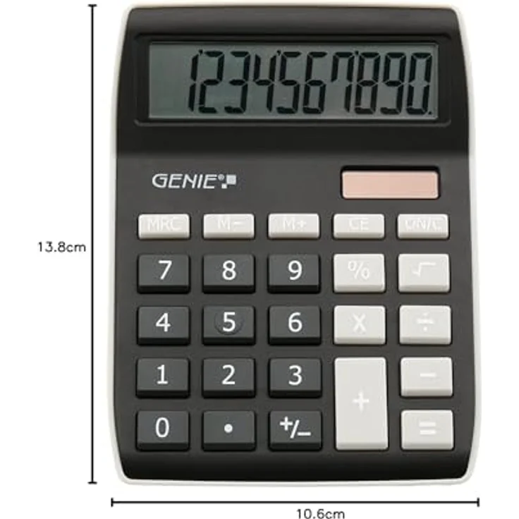 Genie 840 BK 10-stelliger Tischrechner, Dual-Power (Solar und Batterie), kompaktes Design, schwarz – Bild 5