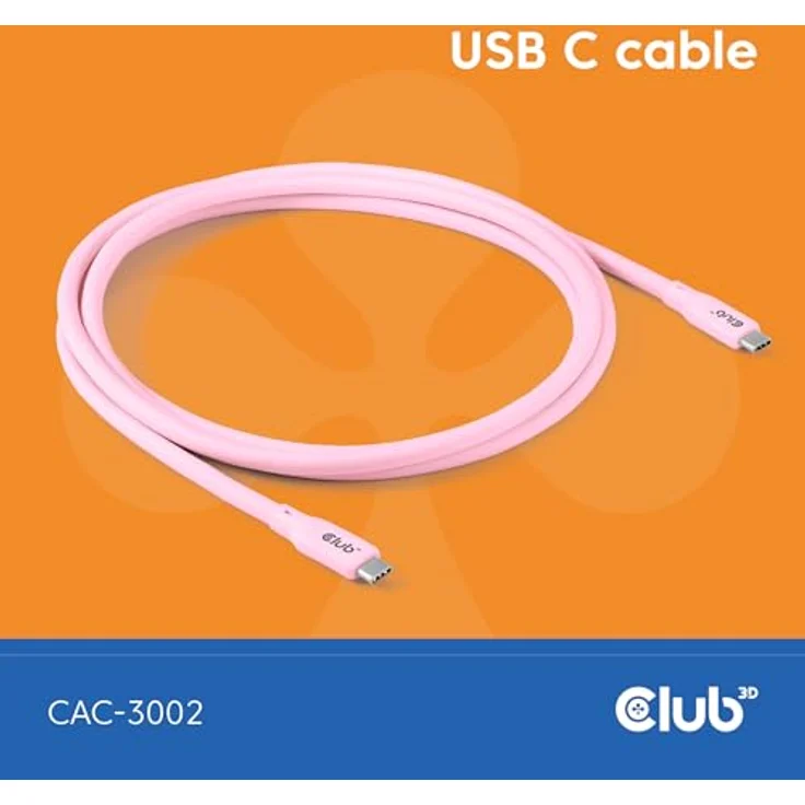 Club3D CAC-3002 Lifestyle USB-C Kabel PD 240W, 20Gbps, 2m, pink, für iPhone und Android, 4K60Hz Videounterstützung – Bild 2