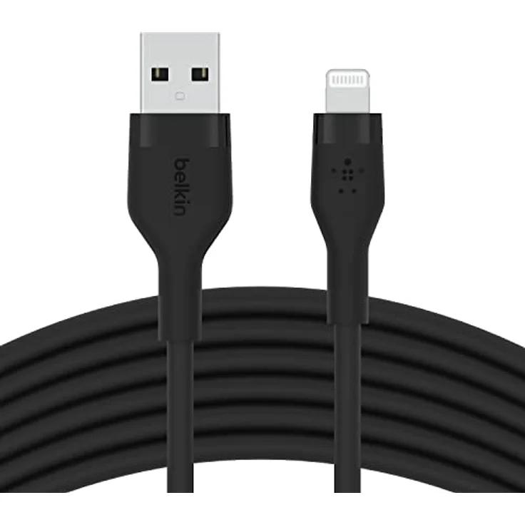 Belkin BoostCharge Flex Silikon-USB-A/Lightning-Kabel, 3 m, MFi-zertifiziertes Ladekabel für iPhone 14/14 Plus, 13, 12, 11, Pro, Max, mini, SE, iPad und andere Geräte – Schwarz – Bild 1