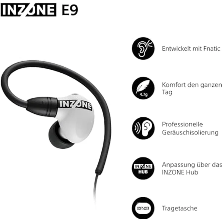 SONY INZONE E9, In-ear Gaming-Kopfhörer mit Geräuschisolierung, einstellbarem EQ und USB-C Audiobox, Weiß – Bild 6
