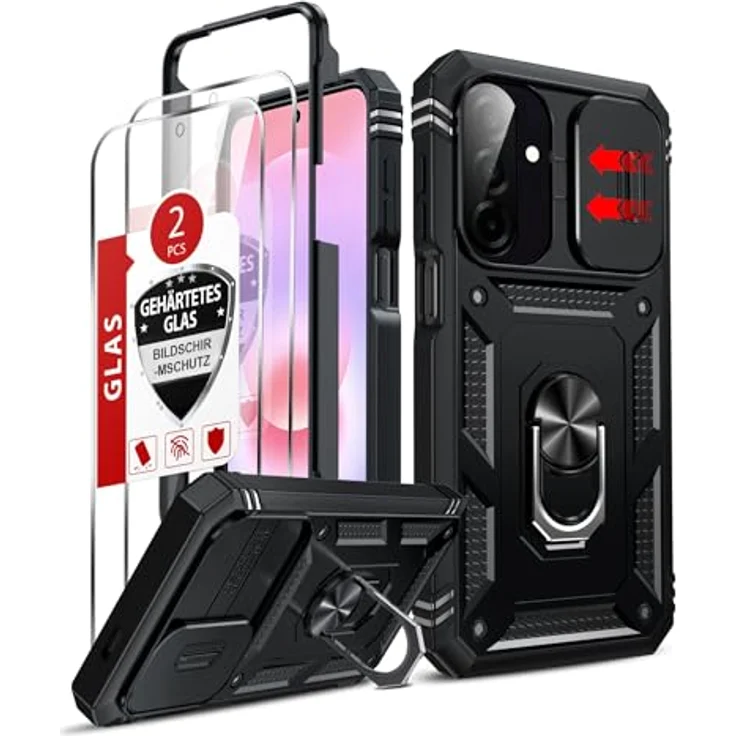 LeYi Panzerhülle für Samsung Galaxy A27 5G, Stoßfestes Ständer Case mit Schiebekamera-Abdeckung, Anti-Fingerabdruck, Militärstandard Schutz – Bild 1