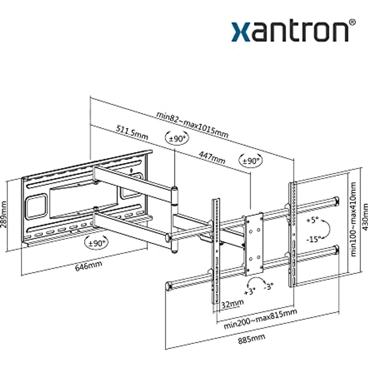 Xantron STRONGLINE-960XL TV Wandhalterung Schwenkbar Neigbar Drehbar - 43-80 Zoll, 4K, inkl. Montagematerial – Bild 4