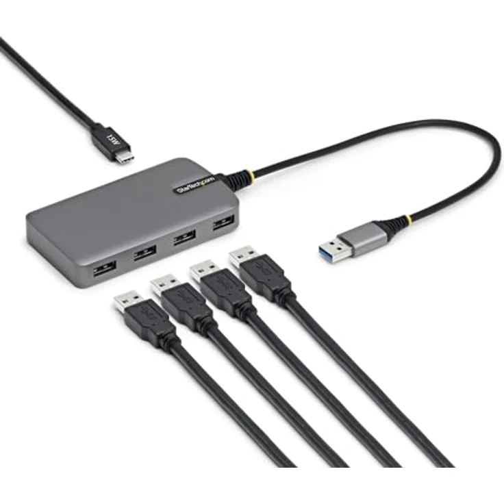 StarTech.com 4-Port USB-A Hub, 5Gbps, Busbetrieben mit USB-C-Netzteil Port, Mini Reisehub für Laptop, schwarz – Bild 1