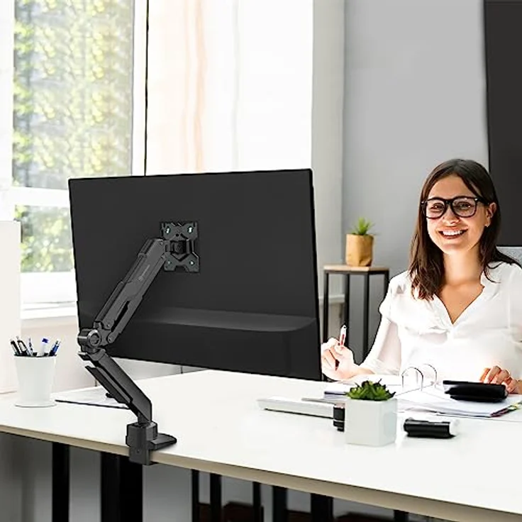 ONKRON Monitor Halterung Bildschirmhalterung 1 monitor schwenkbar für 13-34 Zoll Bildschirme bis zu 10kg max VESA 100x100 Tischhalterung Schwarz – Bild 2