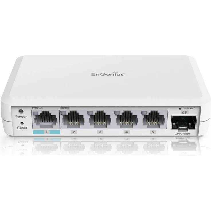 EnGenius EXT1106 L2 Gigabit Netzwerk Switch, 5 Ports mit PoE und SFP-Uplink, Weiss