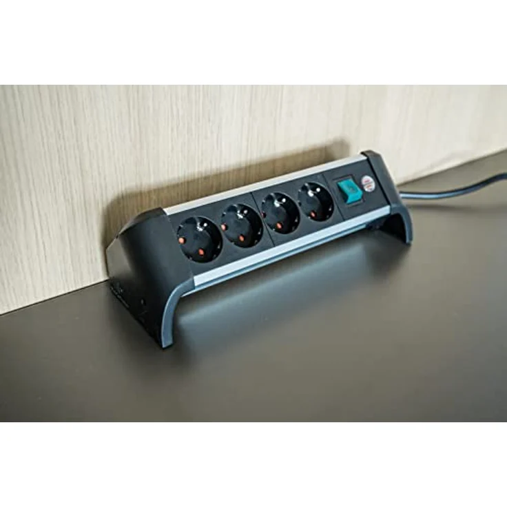 Brennenstuhl Alu-Office-Line Steckdosenleiste 4-Fach/Steckerleiste aus Aluminium für den Schreibtisch (Mehrfachsteckdose mit Schalter und 1,8m Kabel) – Bild 5