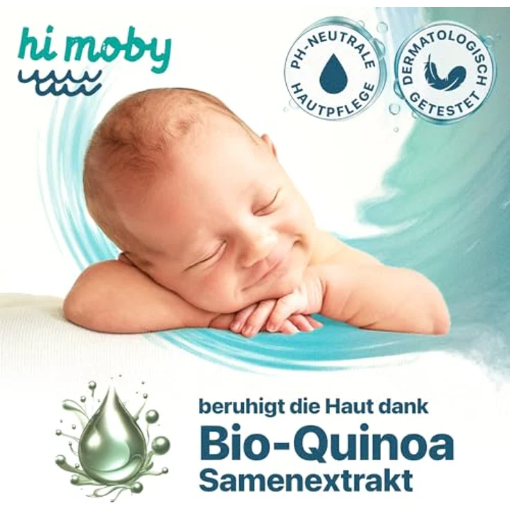 lacely hi moby - Baby Feuchttücher aus Baumwolle und Leinen, mit Bio-Quinoa, ohne Parfüm, ohne Plastik, für empfindliche Babyhaut, biologisch abbaubar - 12er Pack (600 Tücher) – Bild 5
