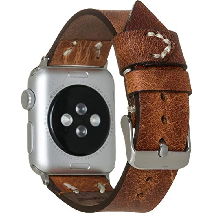 Burkley Apple Watch Leder Armband Vintage Braun Ersatz Uhren-Armband in 42/44mm (BA1) – Bild 3