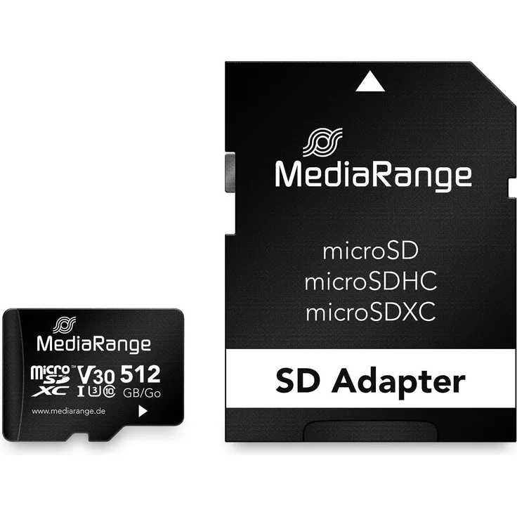 MediaRange MICRO SDXC Karte 512GB, UHS-I U3, Speicherkarte mit SD-Adapter, Schwarz