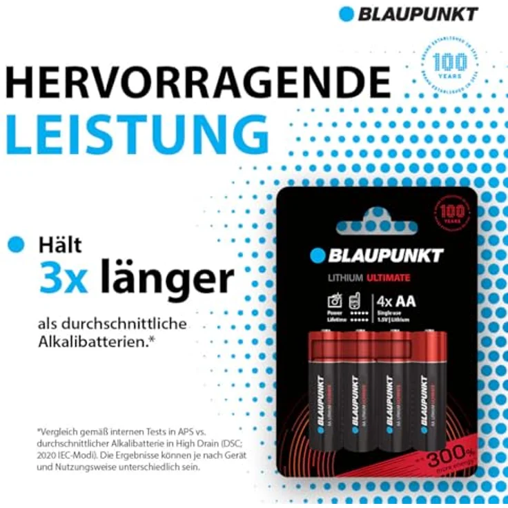 BLAUPUNKT AA Lithiumbatterien Packung mit 4, hält 3x länger als Alkalibatterien, FR6BUL/4CP – Bild 5