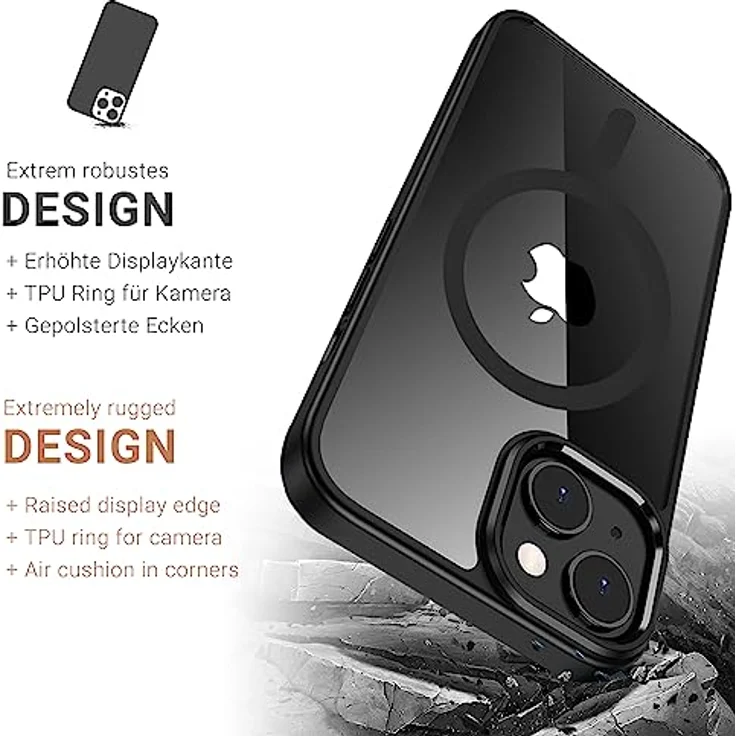 JT Berlin Pankow Hybrid MagSafe Backcover für Apple iPhone 15, Schwarz, Transparent, stoßfest mit 360 Grad Bumper, MagSafe kompatibel – Bild 4