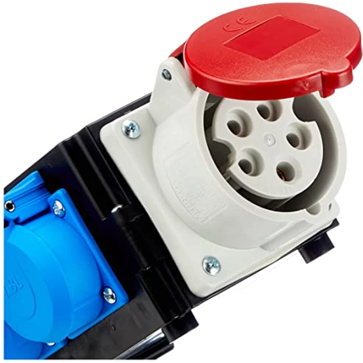 as - Schwabe MIXO Adapter/Stromverteiler ENZ Stecker mit 2 m Gummischlauchleitung 1 x CEE und 3 x Schutzkontakt Steckdosen – Baustellen Starkstrom-Verteiler – IP44 – Made in EU I 61520, schwarz – Bild 4