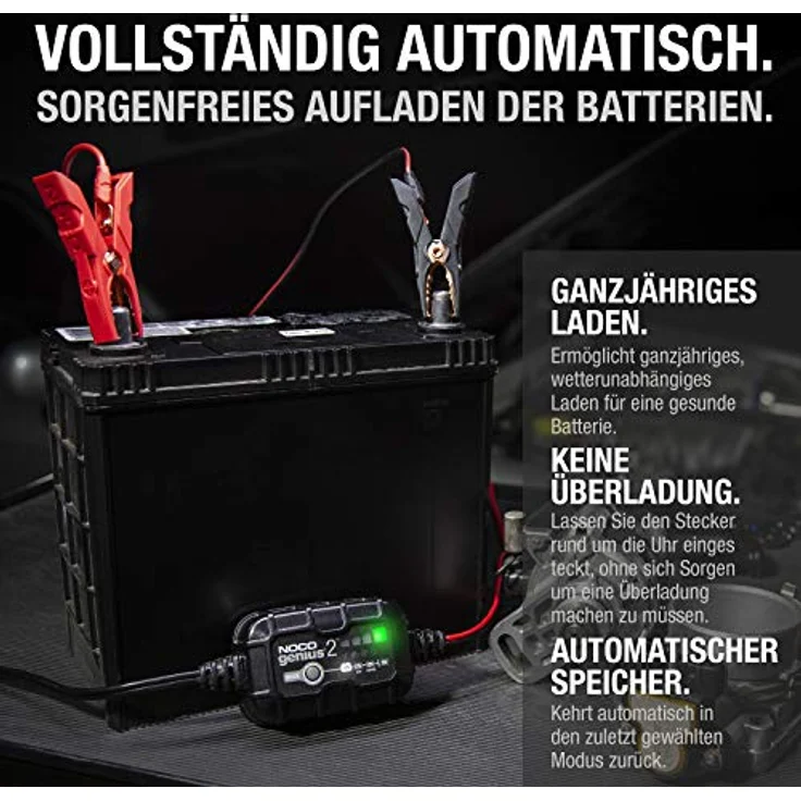 NOCO GENIUS2EU 2A Kfz-Ladegerät 6V/12V, intelligentes Ladegerät für Blei- und Lithium-Batterien, kompakt und effizient – Bild 7