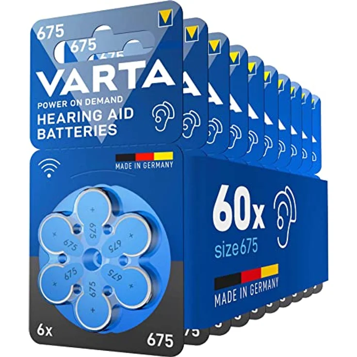 VARTA Hörgerätebatterien Typ 675 blau, Batterien 60 Stück Vorratspack, Power on Demand, wireless approved, Größe p 675 für Hörgeräte & Hörhilfen, high hearing level, quecksilberfrei, Made in Germany – Bild 1