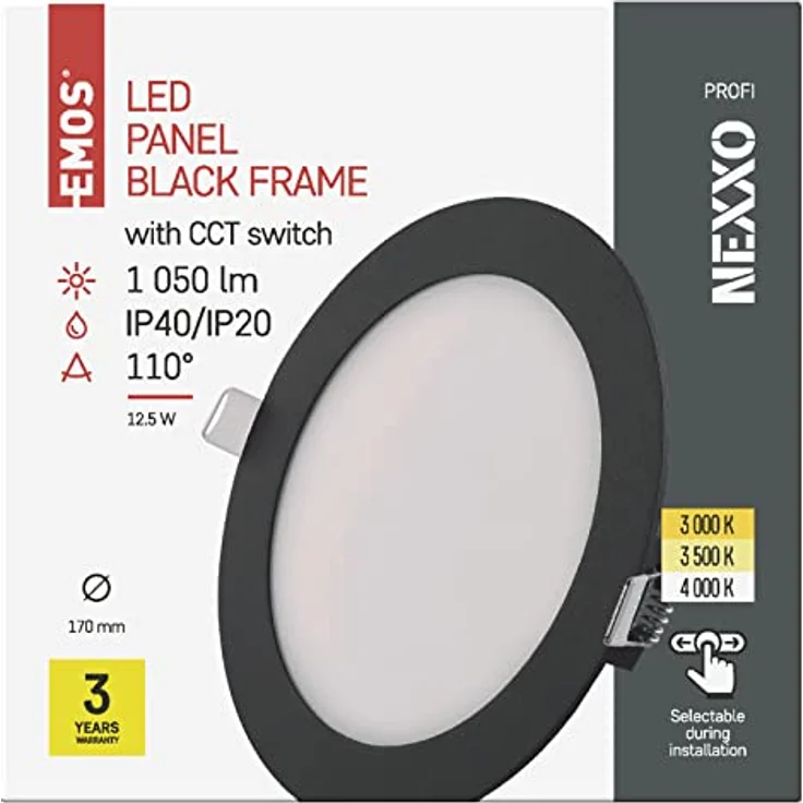 EMOS LED Panel 12,5 W, runde 1050 lm Einbauleuchte, Deckenleuchte, Schwarz, 3 einstellbare Lichtfarben, extra flach, inkl. LED-Treiber – Bild 2