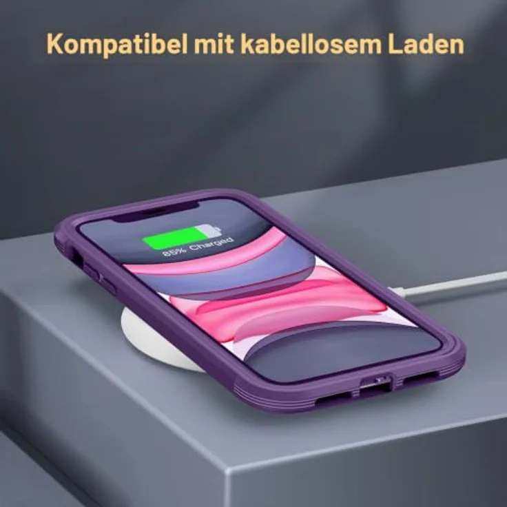 Miracase Glas Serie für iPhone 11 Hülle, 360 Grad Schutzhülle mit militärischem Schutz, stoßfest, sturzsicher, kratzfest, lila – Bild 5